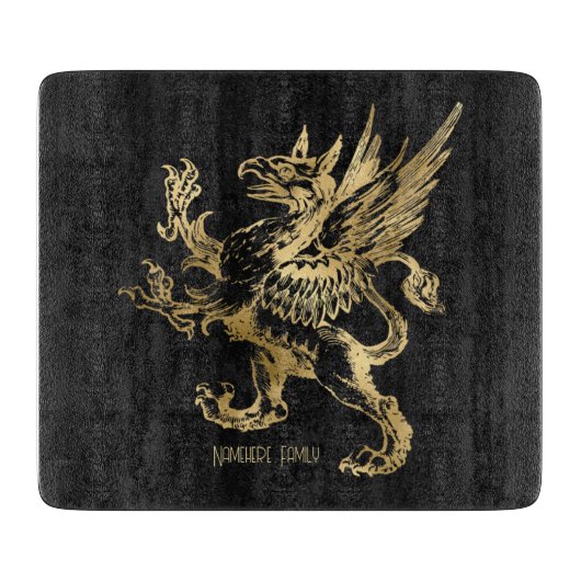 Creëer Uw Eigen Zwart & Gouden Gotische Griffin Snijplank (Voorkant)