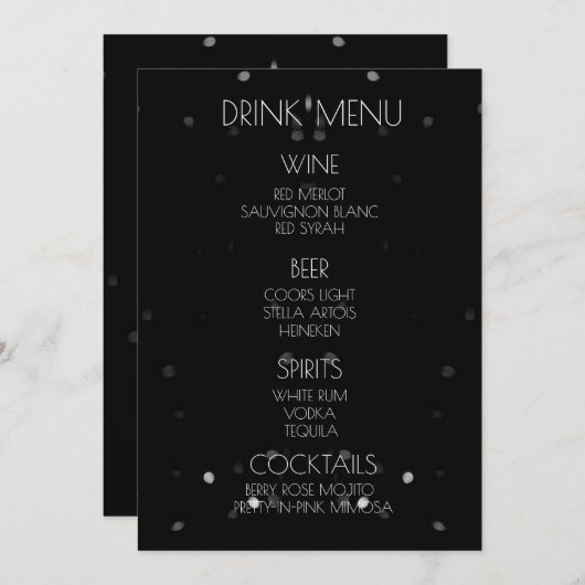 Creëer Uw Eigen - Zwarte Bokeh Drink Menu (Voorkant / Achterkant)