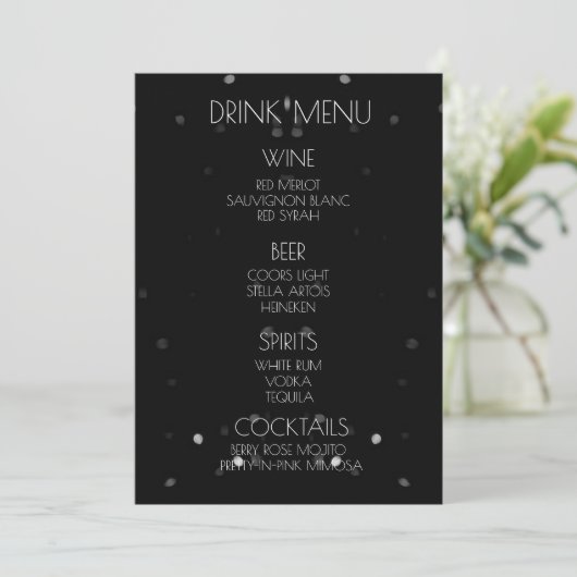 Creëer Uw Eigen - Zwarte Bokeh Drink Menu (Staand voorkant)