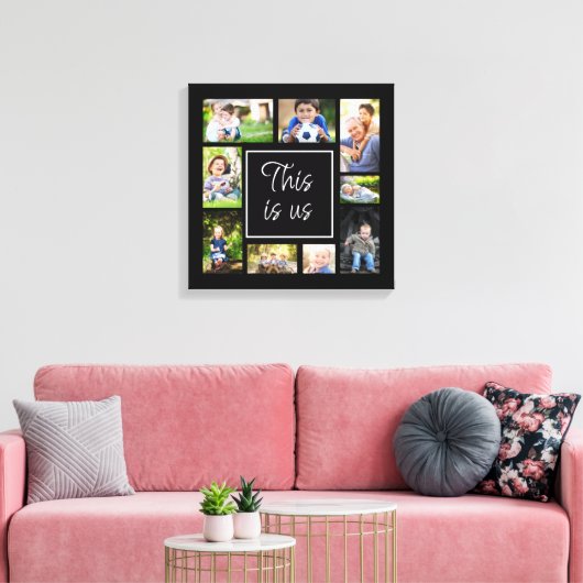 Creëer uw eigen zwarte multi-fotocollage dit wij canvas afdruk (Insitu (Woonkamer))
