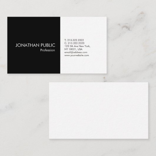 Creëer Uw eigen zwarte witte, eenvoudige legante p Visitekaartje (Voorkant / Achterkant)