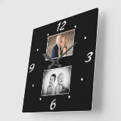 Creëer uw Elegant Black White 2 Photo Collage Vierkante Klok (Hoek)