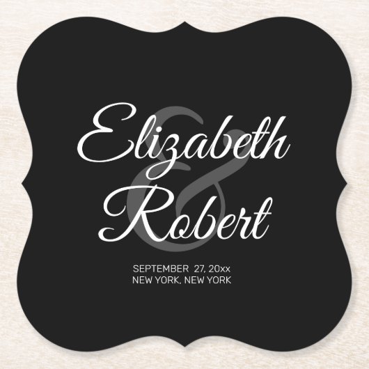 Creëer Uw Elegante Bruid Bruidegom Naam Kartonnen Onderzetters (Voorkant)