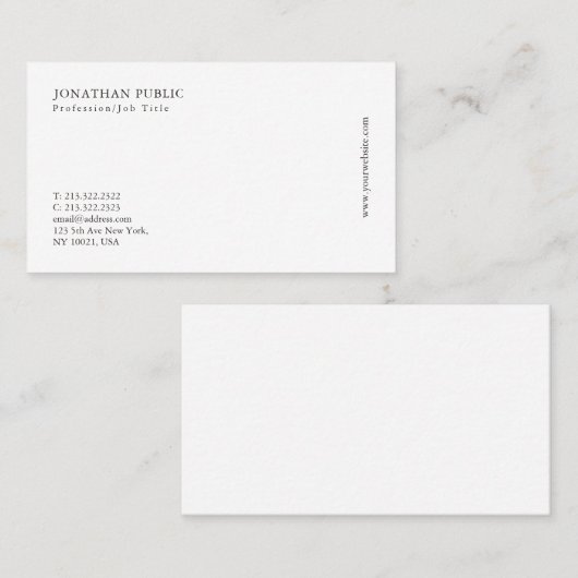 Creëer Uw Elegante Moderne Eenvoudige Vlakte Visitekaartje (Voorkant / Achterkant)