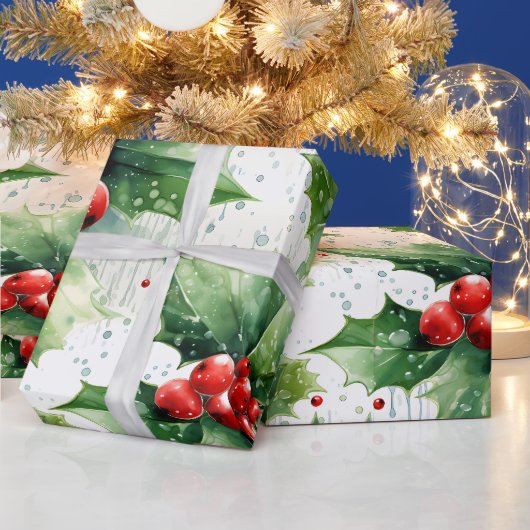 Creëer Uw Elegante Red Holly & Raindrops Cadeaupapier (Feestdagen)