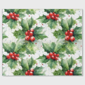 Creëer Uw Elegante Red Holly & Raindrops Cadeaupapier (Vlak)