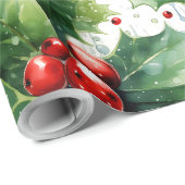 Creëer Uw Elegante Red Holly & Raindrops Cadeaupapier (Rol Hoek)