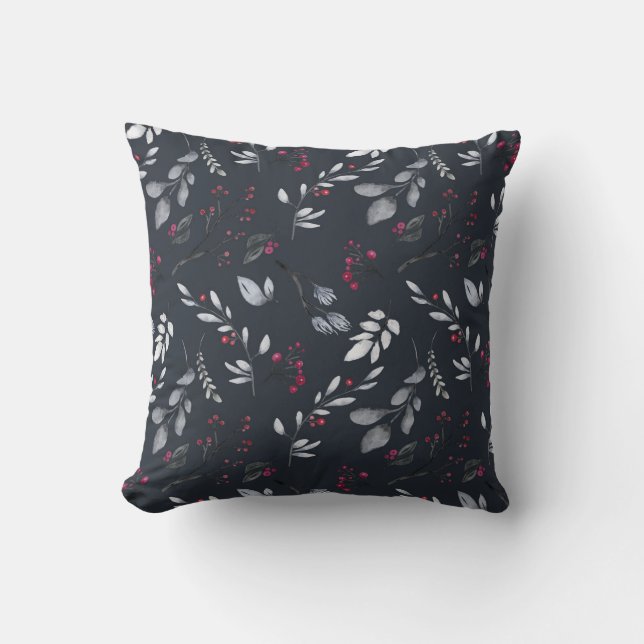 Creëer Uw Elegante Zwarte & Rode Holly Kussen (Voorkant)