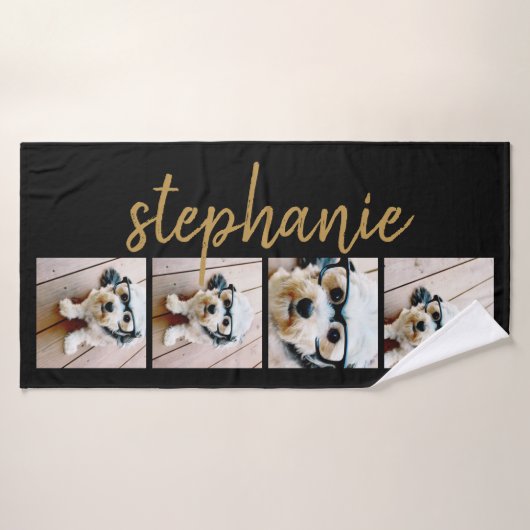 Creëer Uw Ewn 4 Foto Collage - Script Name Badhanddoek (Badhanddoek)