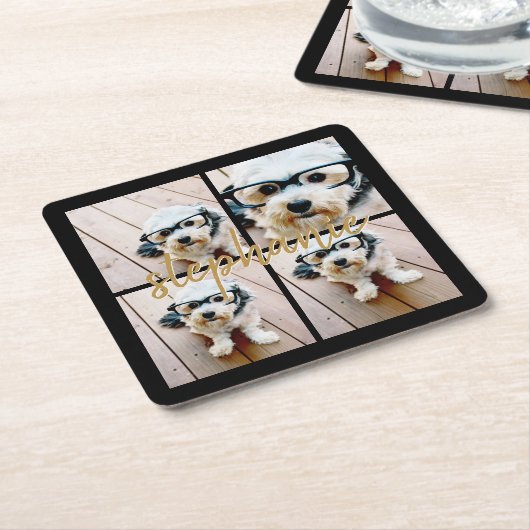 Creëer Uw Ewn 4 Foto Collage - Script Name Kartonnen Onderzetters (Schuin)