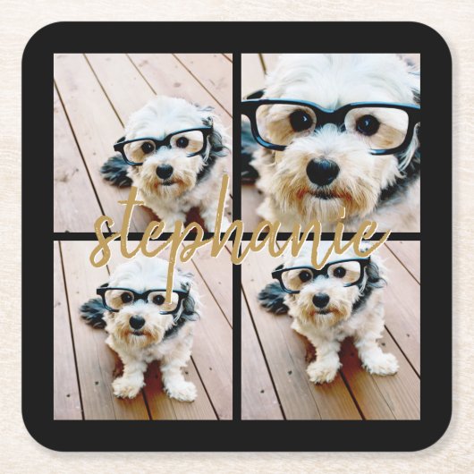 Creëer Uw Ewn 4 Foto Collage - Script Name Kartonnen Onderzetters (Voorkant)