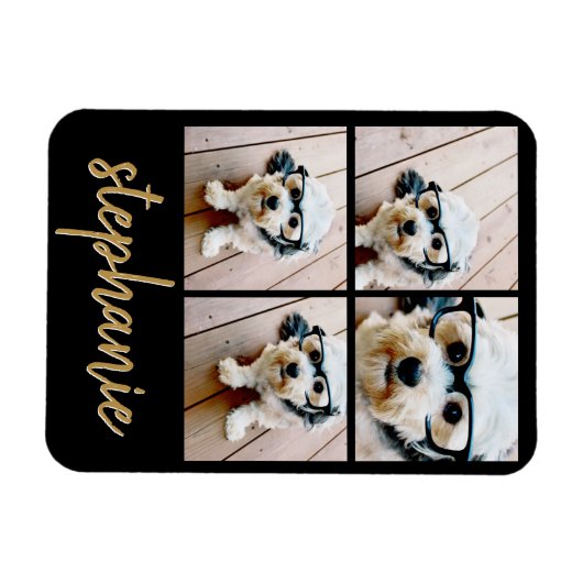 Creëer Uw Ewn 4 Foto Collage - Script Name Magneet (Horizontaal)