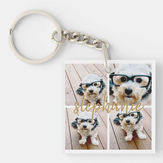 Creëer Uw Ewn 4 Foto Collage - Script Name Sleutelhanger (voorkant)