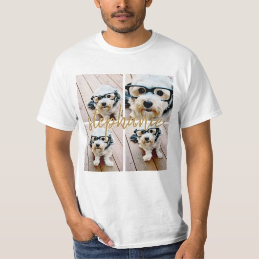 Creëer Uw Ewn 4 Foto Collage - Script Name T-shirt (Voorkant)
