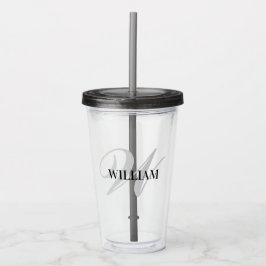 Creëer uw gepersonaliseerde monogram naam zwart acryl drinkbeker