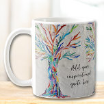 Creëer Uw Inspirerend bericht Koffiemok<br><div class="desc">Deze decoratieve koffie mok is voorzien van een mozaïekboom in regenboogkleuren. Voeg de door u gekozen inspirerend prijsopgave of boodschap toe om deze te personaliseren. U kunt het lettertype,  de tekengrootte en de kleur van het lettertype bewerken. Origineel mozaïek © Michele Davies.</div>