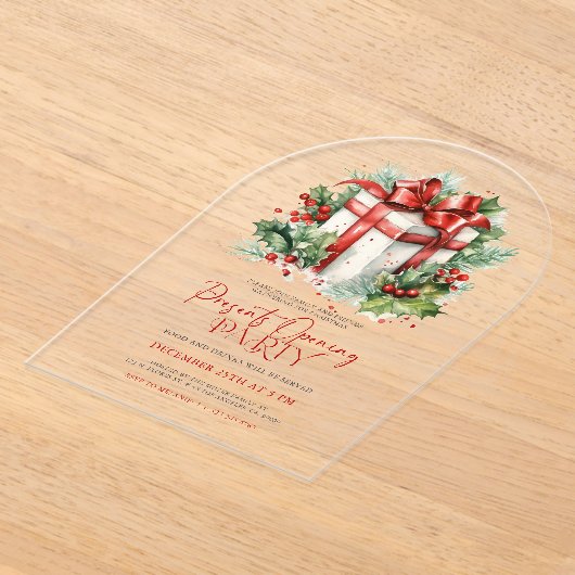 Creëer uw kerstcadeauopeningsfeest uitnodigen acryl uitnodigingen (Laagn)
