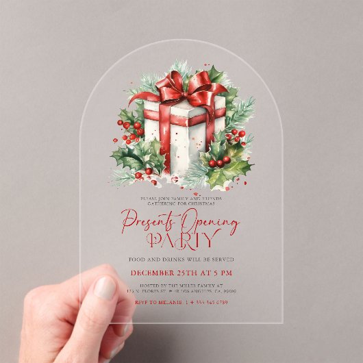 Creëer uw kerstcadeauopeningsfeest uitnodigen acryl uitnodigingen (Insitu (Draagbaar))