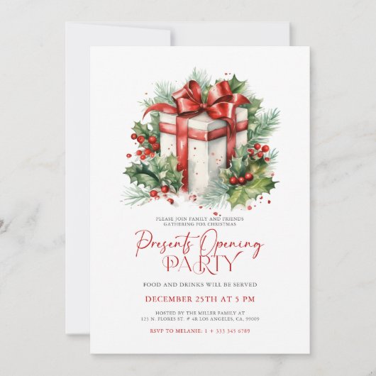 Creëer uw kerstcadeauopeningsfeest uitnodigen kaart (Voorkant)