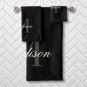 Creëer Uw monogram voor aangepaste naam zwart Bad Handdoek