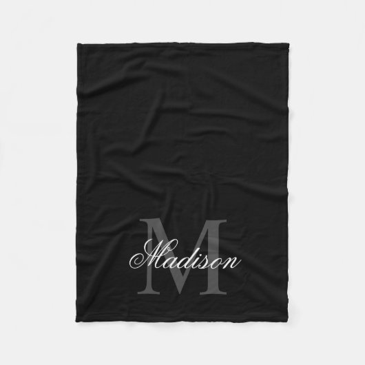 Creëer Uw monogram voor aangepaste naam zwart Fleece Deken (Voorkant)