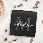 Creëer Uw monogram voor aangepaste naam zwart Glazen Onderzetter<br><div class="desc">Creëer uw eigen gepersonaliseerde glazen onderzetter met uw aangepaste naam en monogram. Om deze sjabloon van het ontwerp uit te geven, geef eenvoudig de tekstgebieden uit zoals hierboven getoond. U kunt gemakkelijk meer tekst of afbeeldingen toevoegen, doopvonten en kleuren aanpassen. Behandel jezelf of maak het perfecte cadeau voor familie en...</div>