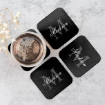 Creëer Uw monogram voor aangepaste naam zwart Kartonnen Onderzetters<br><div class="desc">Creëer uw eigen gepersonaliseerde papieren onderzetter met uw eigen aangepaste naam en monogram. Om deze sjabloon van het ontwerp uit te geven, geef eenvoudig de tekstgebieden uit zoals hierboven getoond. U kunt gemakkelijk meer tekst of afbeeldingen toevoegen, doopvonten en kleuren aanpassen. Behandel jezelf of maak het perfecte cadeau voor familie...</div>