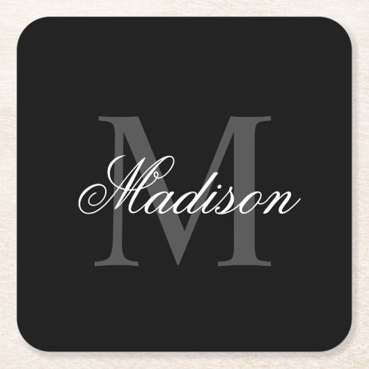 Creëer Uw monogram voor aangepaste naam zwart Kartonnen Onderzetters (Voorkant)