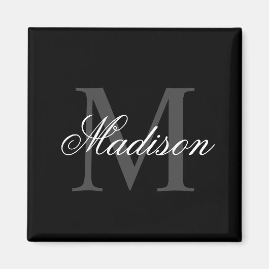 Creëer Uw monogram voor aangepaste naam zwart Magneet (Voorkant)