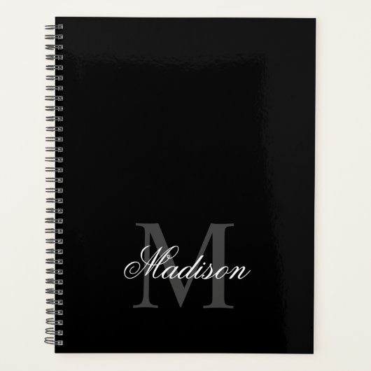 Creëer Uw monogram voor aangepaste naam zwart Planner (Voorkant)
