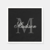Creëer Uw monogram voor aangepaste naam zwart Servet (Voorkant)
