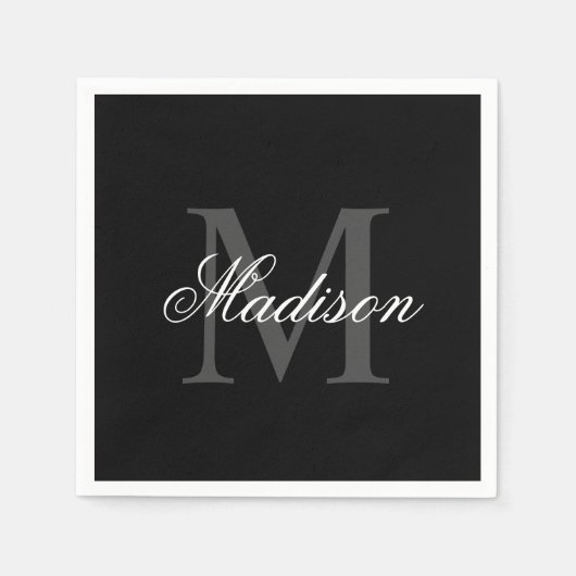 Creëer Uw monogram voor aangepaste naam zwart Servet (Voorkant)
