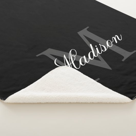 Creëer Uw monogram voor aangepaste naam zwart Sherpa Deken (3/4)