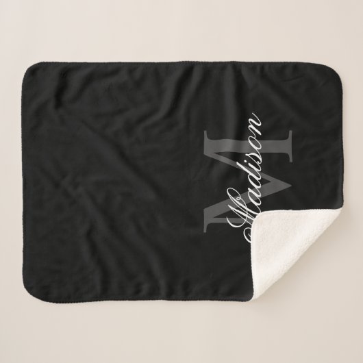 Creëer Uw monogram voor aangepaste naam zwart Sherpa Deken (Voorkant (horizontaal))