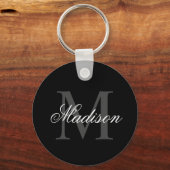 Creëer Uw monogram voor aangepaste naam zwart Sleutelhanger (Voorkant)