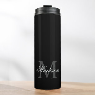 Creëer Uw monogram voor aangepaste naam zwart Thermosbeker