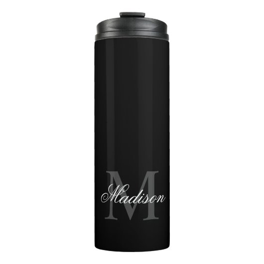 Creëer Uw monogram voor aangepaste naam zwart Thermosbeker (Voorkant)