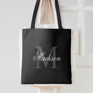 Creëer Uw monogram voor aangepaste naam zwart Tote Bag