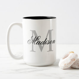 Creëer Uw monogram voor aangepaste naam zwart Tweekleurige Koffiemok