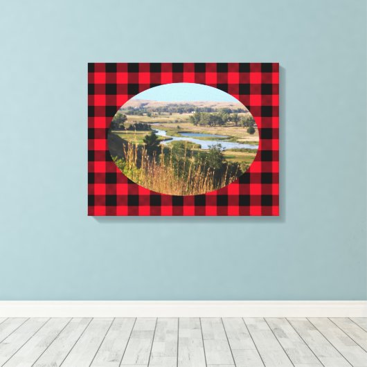 Creëer Uw ovaal landschap Foto Buffalo Pset Canvas Afdruk (Insitu (Houten vloer))