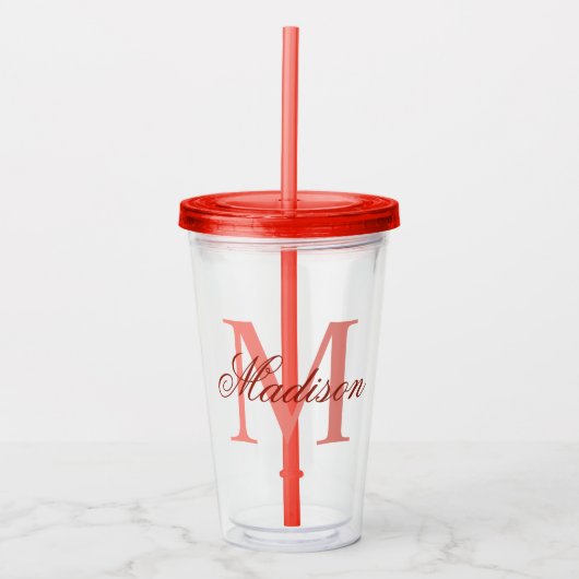 Creëer Uw persoonlijke monogram Naam Rood Acryl Drinkbeker (Voorkant)
