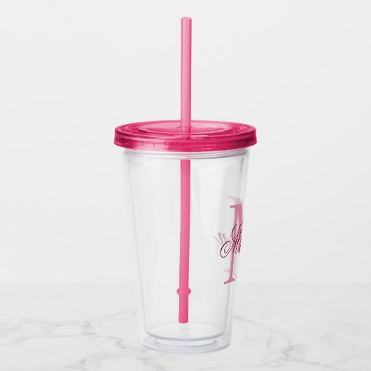 Creëer Uw persoonlijke monogram Naam Roze Acryl Drinkbeker (Rechts)
