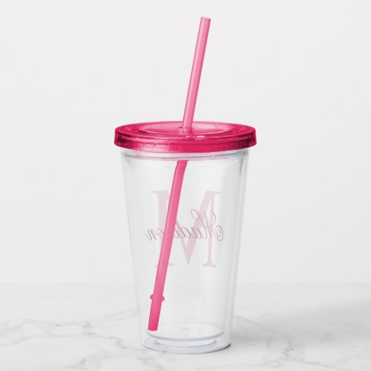 Creëer Uw persoonlijke monogram Naam Roze Acryl Drinkbeker (Achterkant)