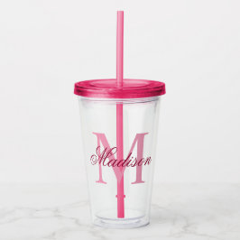 Creëer Uw persoonlijke monogram Naam Roze Acryl Drinkbeker