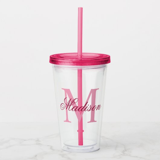 Creëer Uw persoonlijke monogram Naam Roze Acryl Drinkbeker (Voorkant)