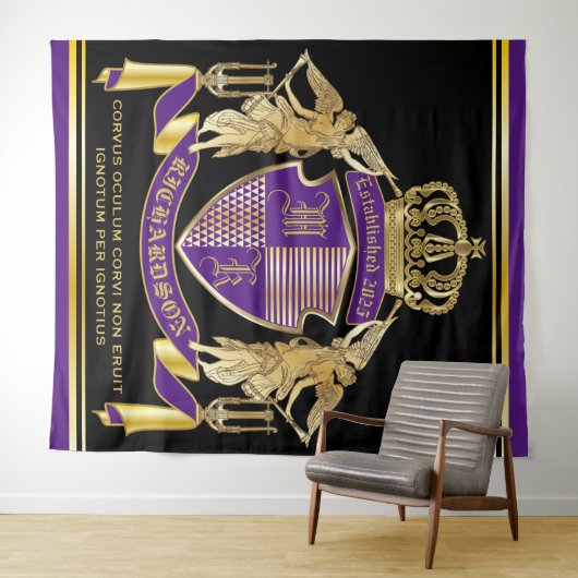 Creëer Uw wapenschild Paars Gold Angel Emblem Wandkleed (In Situ (horizontaal))