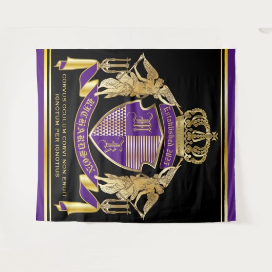 Creëer Uw wapenschild Paars Gold Angel Emblem Wandkleed (Voorkant (horizontaal))