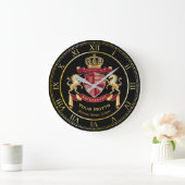 Creëer Uw wapenschild Red Gold Unicorn Embleem Grote Klok (Huis)