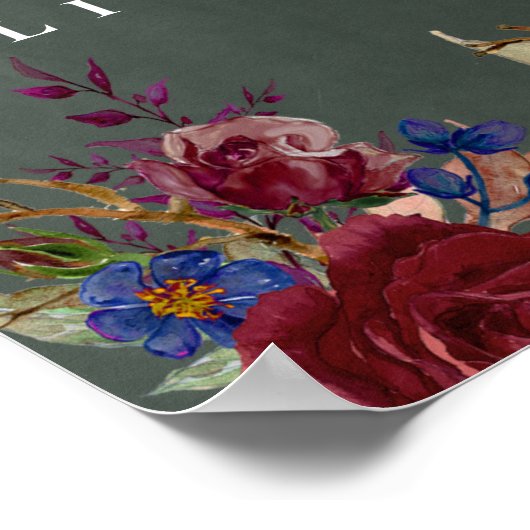 Creëer Wedding Welcome Sign Burgundy Blue Floral Poster (Hoek)