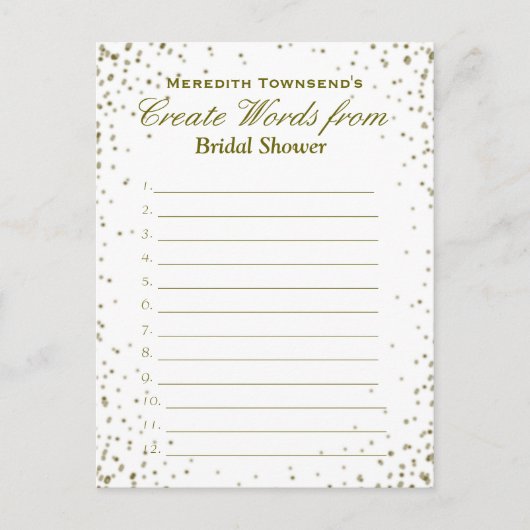 Creëer Words | Gouden Confetti Uitnodiging Briefkaart (Voorkant)